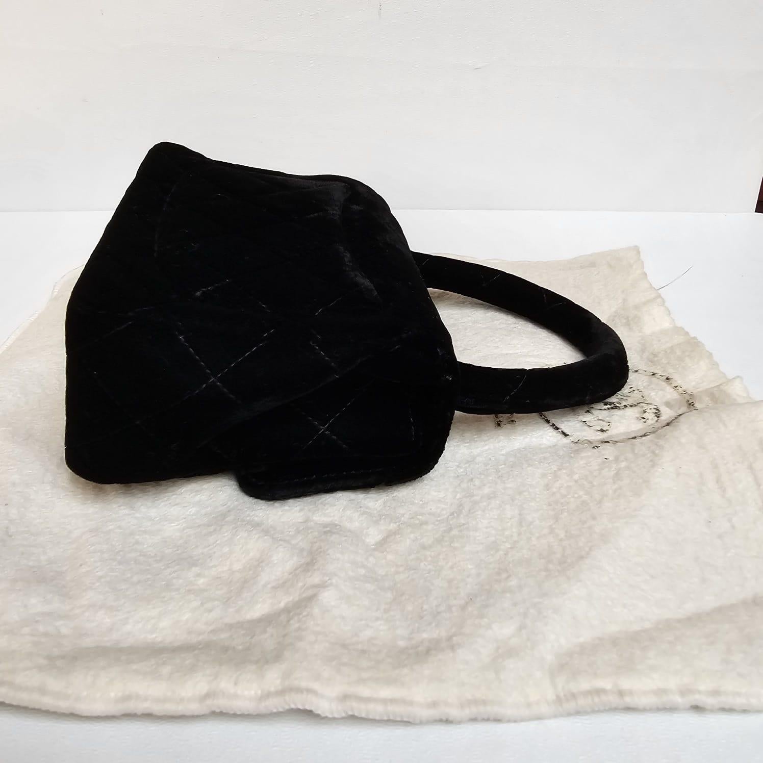 Rare Vintage Chanel Black Velvet Mini Kelly Top Handle Bag For Sale 13