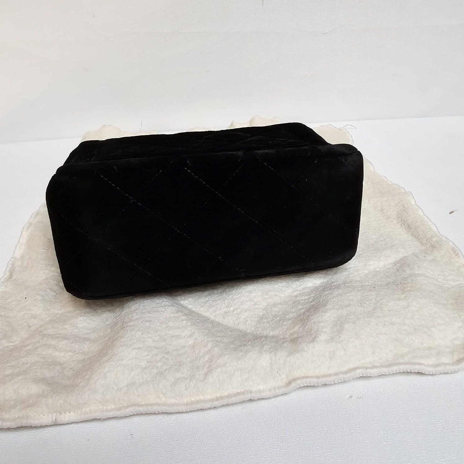 Rare Vintage Chanel Black Velvet Mini Kelly Top Handle Bag For Sale 14
