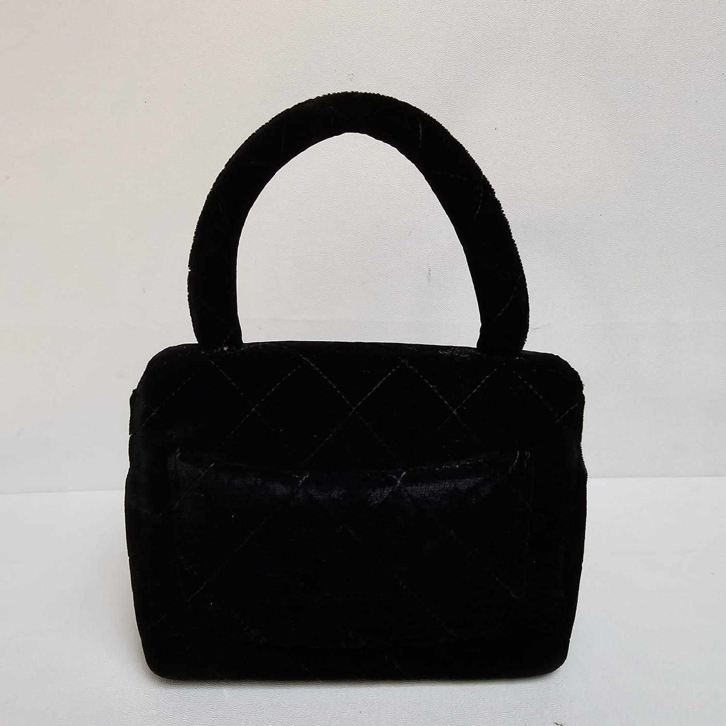 Rare Vintage Chanel Black Velvet Mini Kelly Top Handle Bag For Sale 2