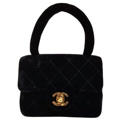 Rare Vintage Chanel Black Velvet Mini Kelly Top Handle Bag