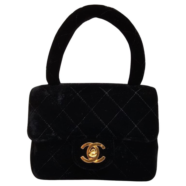 Rare Vintage Chanel Black Velvet Mini Kelly Top Handle Bag For Sale at  1stDibs