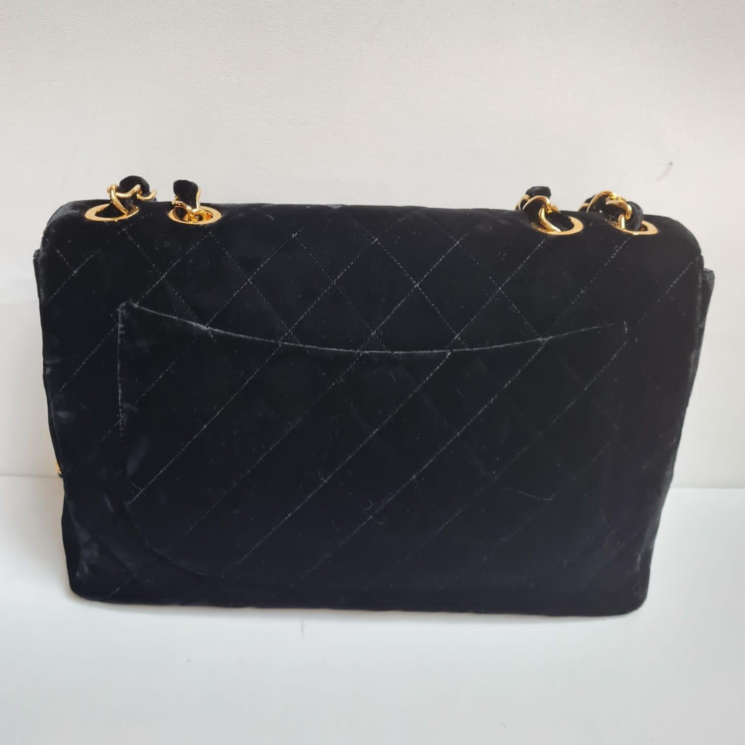 Rare Vintage Chanel Black Velvet Quilted Jumbo 24K Large CC Single Flap Bag 1