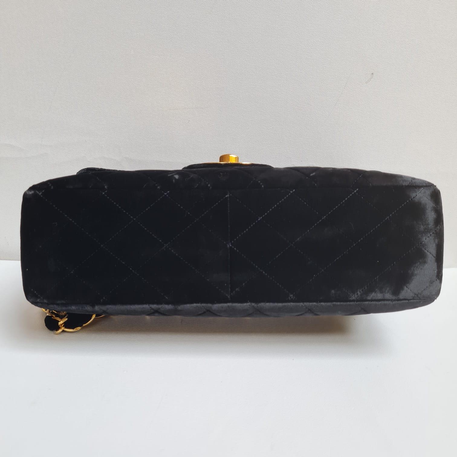 Rare Vintage Chanel Black Velvet Quilted Jumbo 24K Large CC Single Flap Bag 5