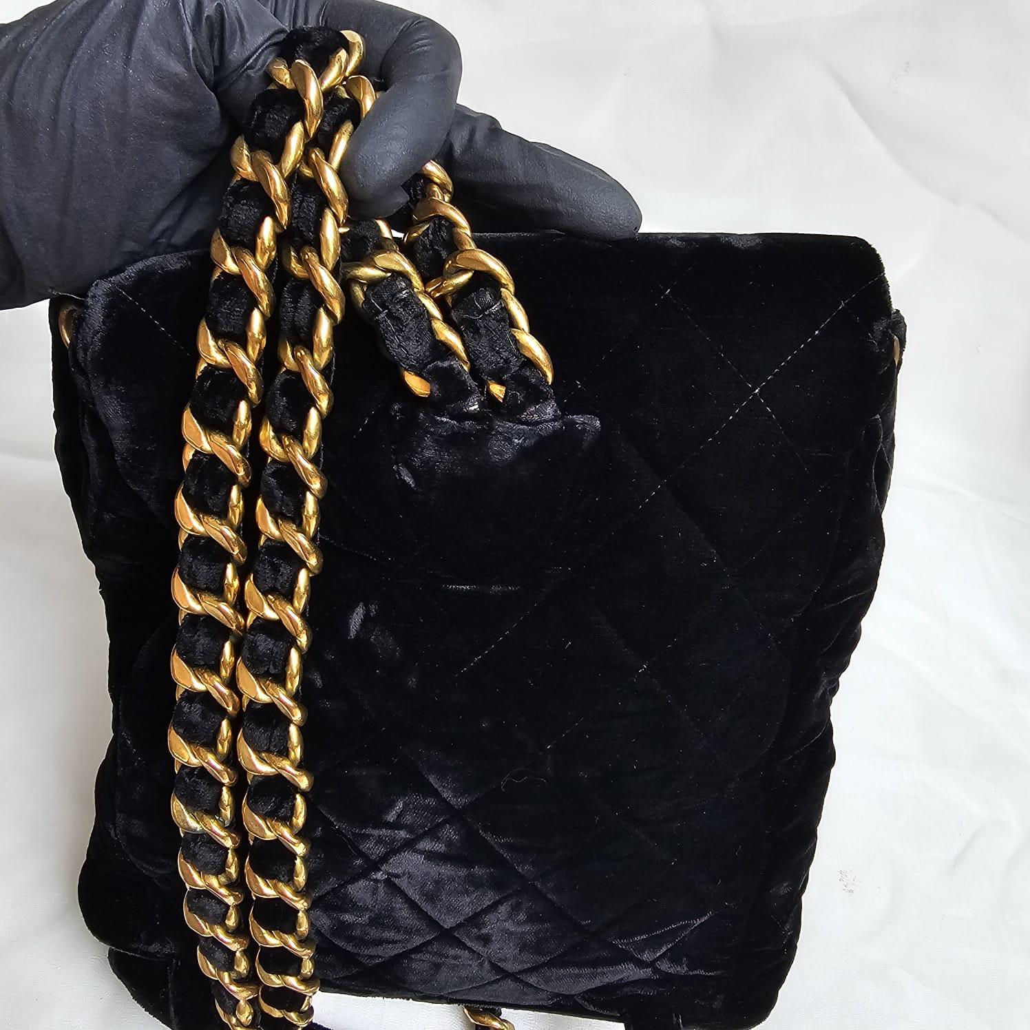 Rare Vintage Chanel Black Velvet Quilted Small Duma Backpack For Sale 6