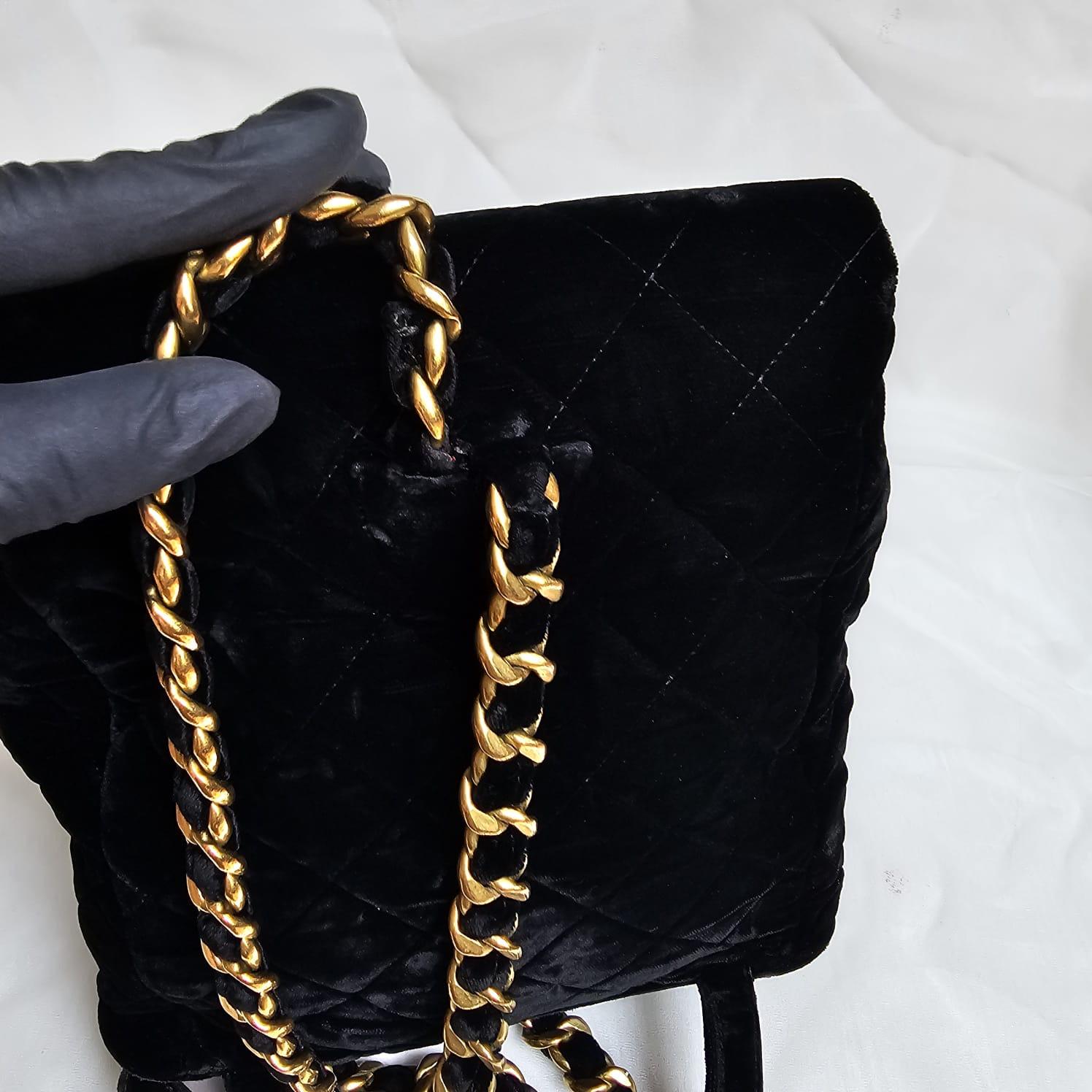 Rare Vintage Chanel Black Velvet Quilted Small Duma Backpack For Sale 7