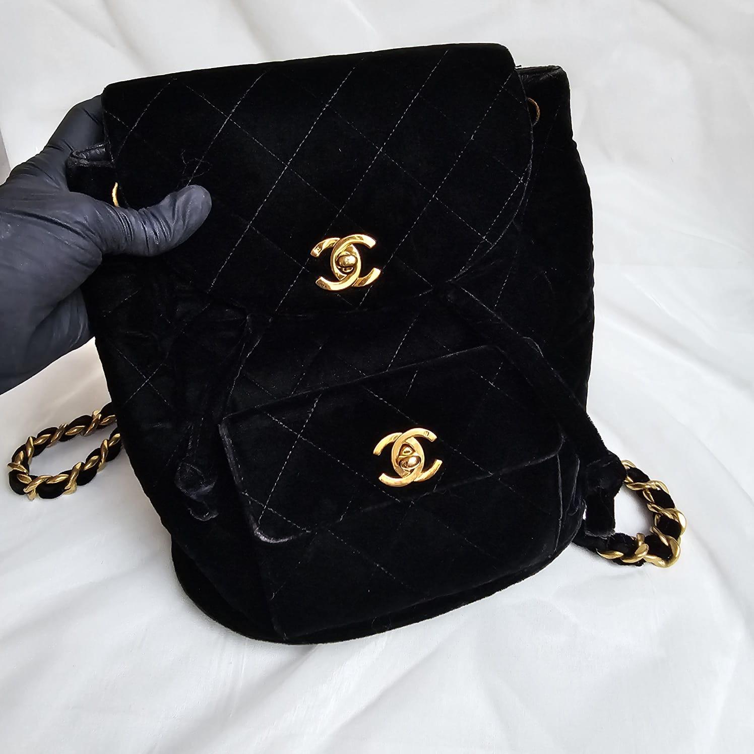 Rare Vintage Chanel Black Velvet Quilted Small Duma Backpack For Sale 8