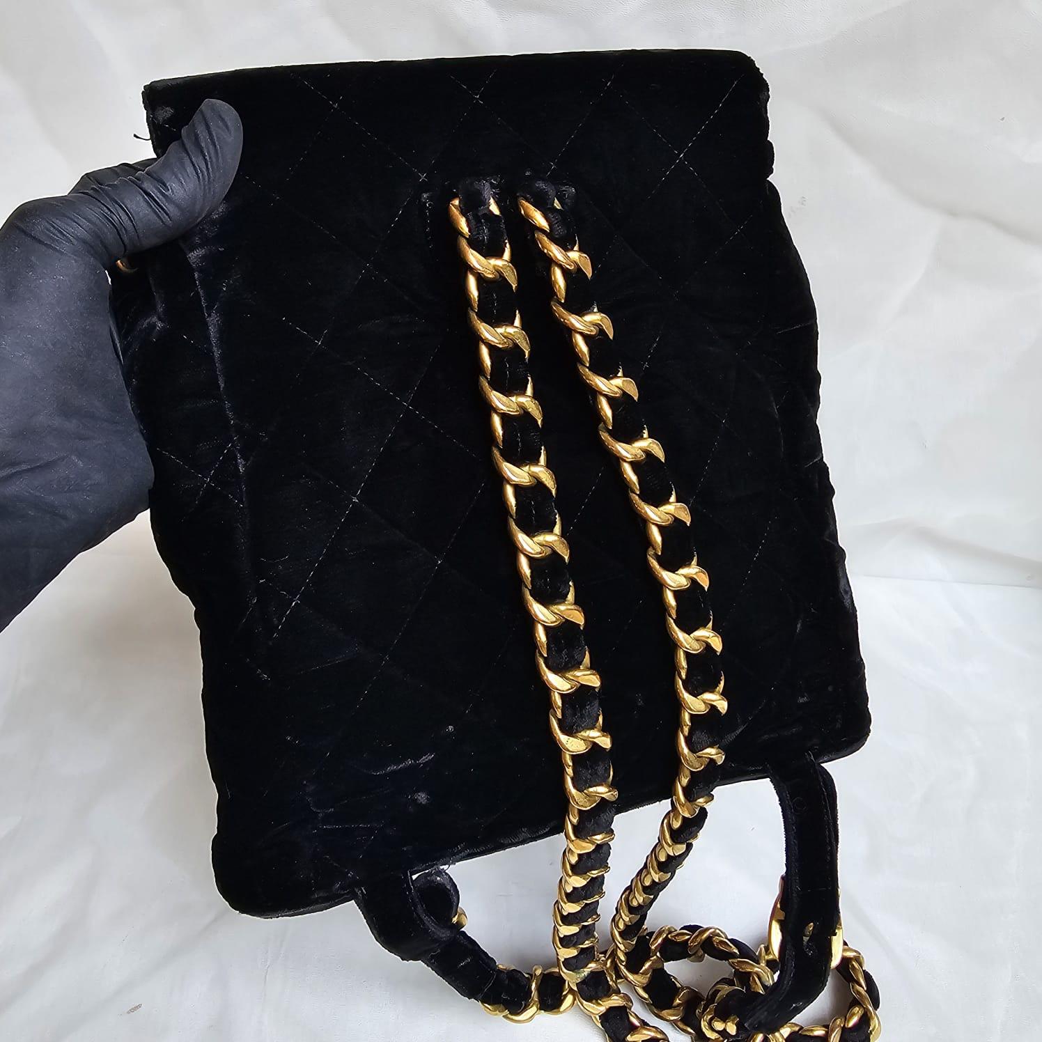 Rare Vintage Chanel Black Velvet Quilted Small Duma Backpack For Sale 11