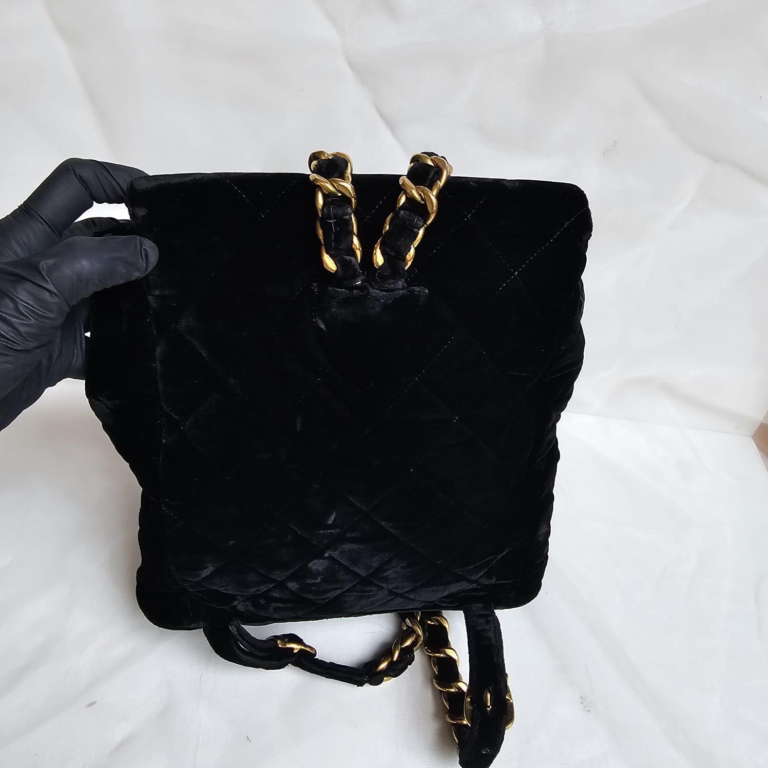 Rare Vintage Chanel Black Velvet Quilted Small Duma Backpack For Sale 12