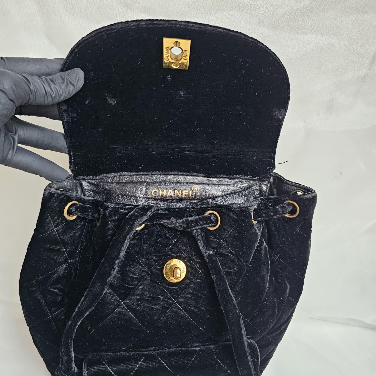 Rare Vintage Chanel Black Velvet Quilted Small Duma Backpack For Sale 13