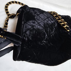 Rare Vintage Chanel Black Velvet Quilted Small Duma Backpack