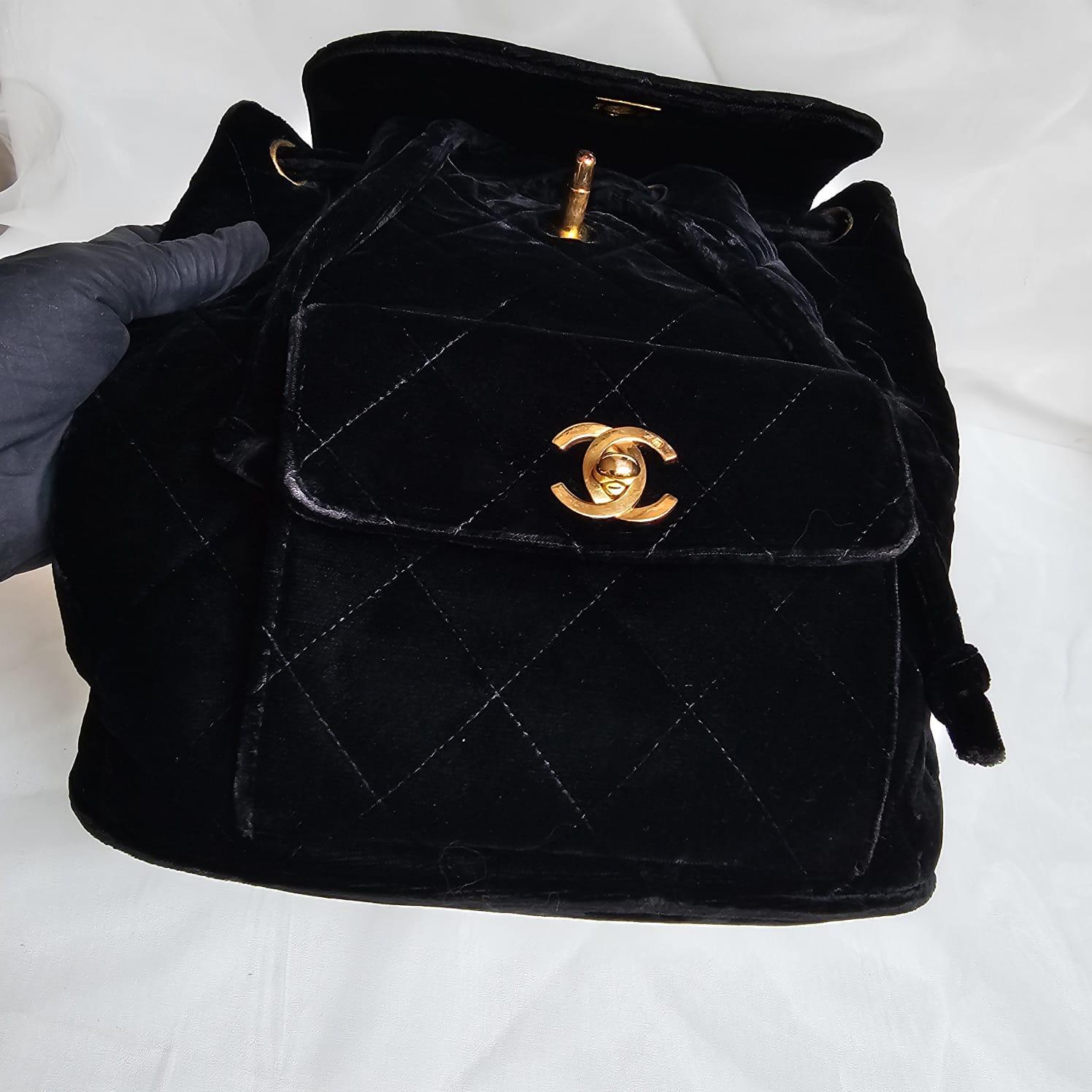 Rare Vintage Chanel Black Velvet Quilted Small Duma Backpack For Sale 16