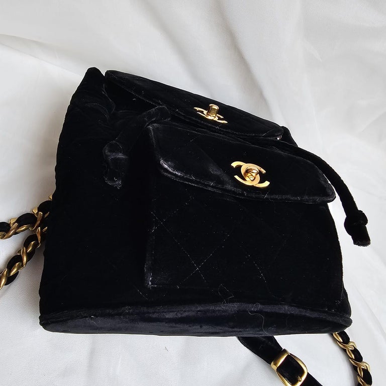 Rare Vintage Chanel Black Velvet Quilted Small Duma Backpack For