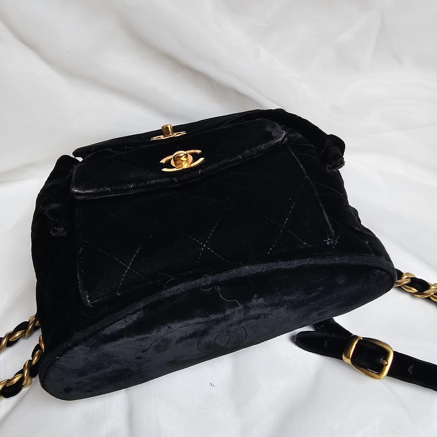 Rare Vintage Chanel Black Velvet Quilted Small Duma Backpack For Sale 3