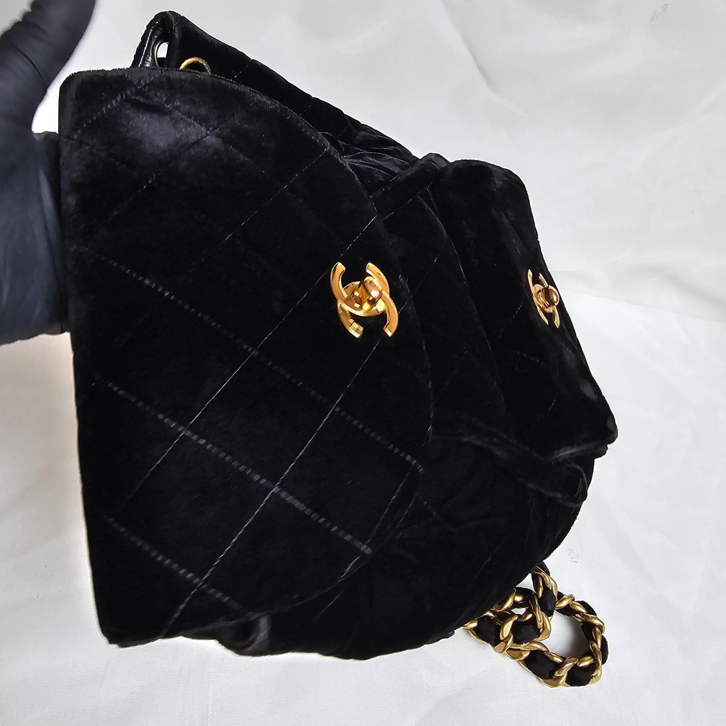 Rare Vintage Chanel Black Velvet Quilted Small Duma Backpack For Sale 4