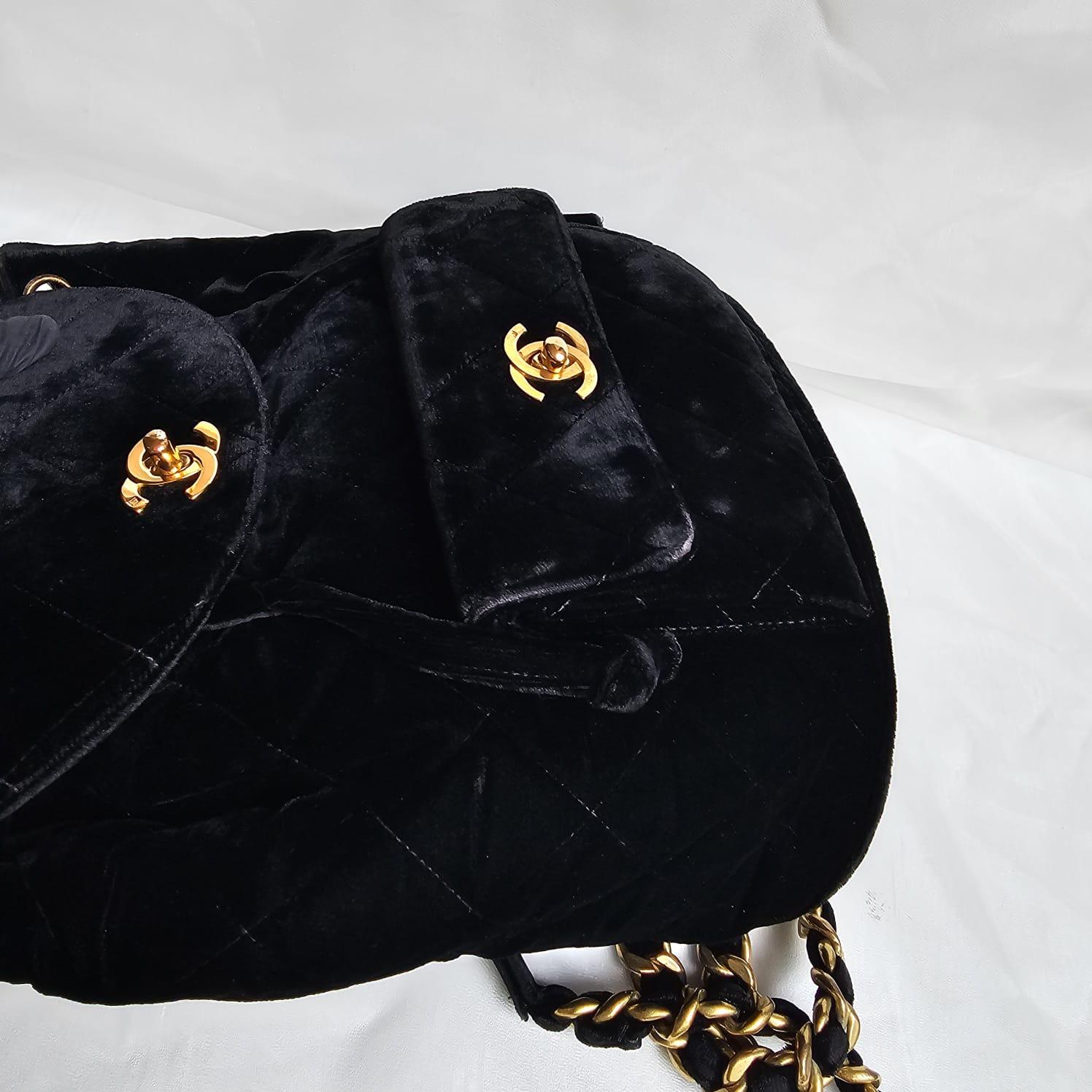 Rare Vintage Chanel Black Velvet Quilted Small Duma Backpack For Sale 5