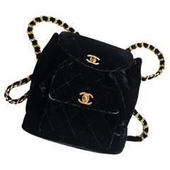 Rare Vintage Chanel Black Velvet Quilted Small Duma Backpack