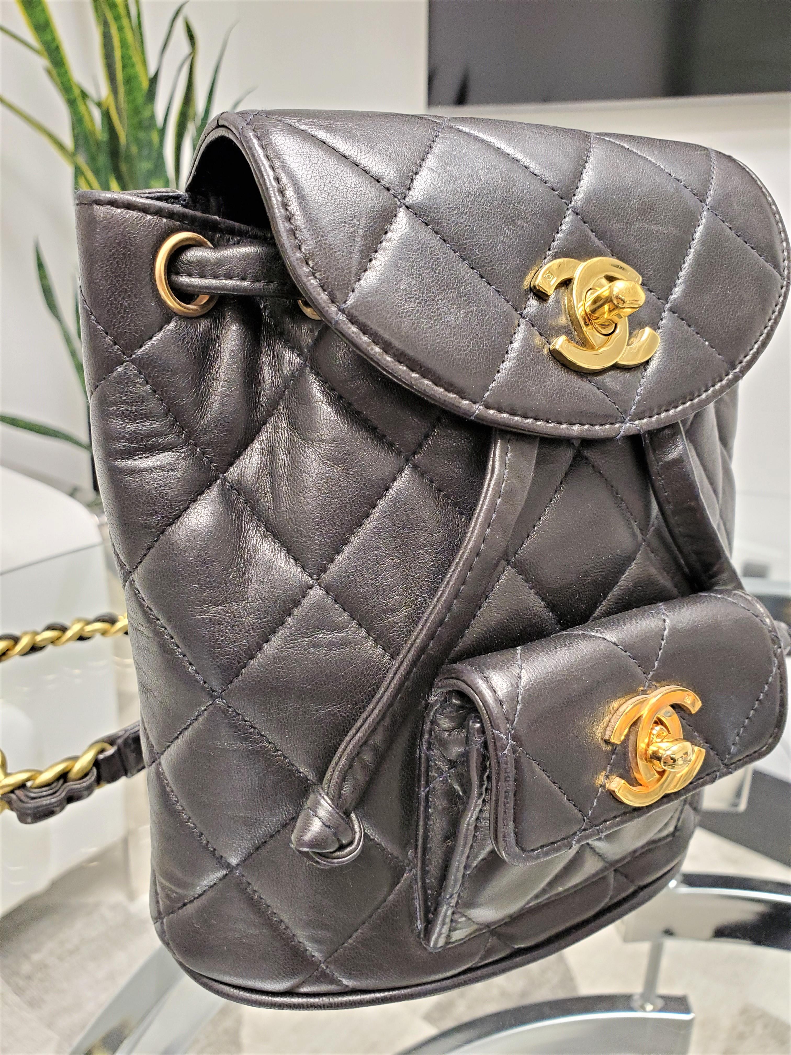 black quilted lambskin mini timeless cc duma backpack gold hardware