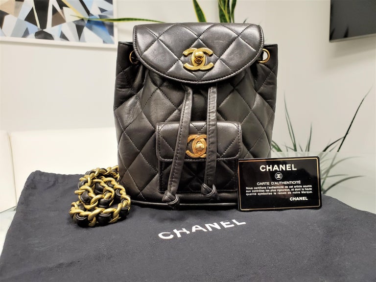 Rare Vintage Chanel CC Duma Micro Mini Quilted Black Lambskin Leather  Backpack