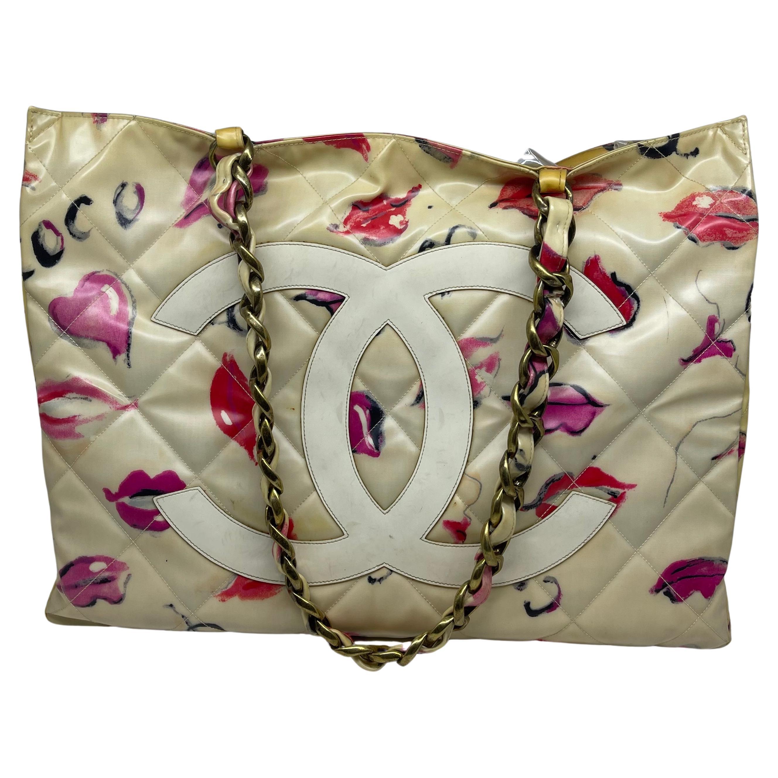 Rare Vintage Chanel Extra Large Patent Lips and Heart Tote For Sale