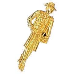 Rare Vintage Chanel Figural Coco Chanel Brooch in Gold-Tone Metal, Paris, 1980s