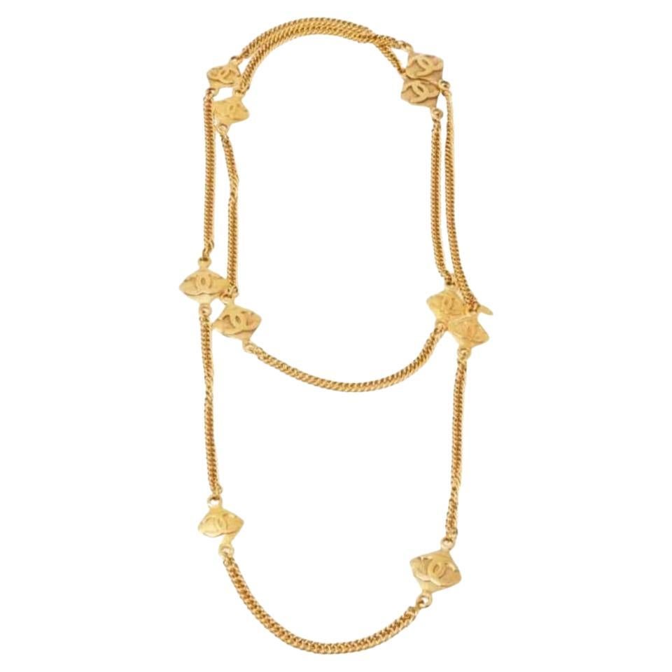 Rare Vintage Chanel Gold Diamond CC Layered Necklace For Sale