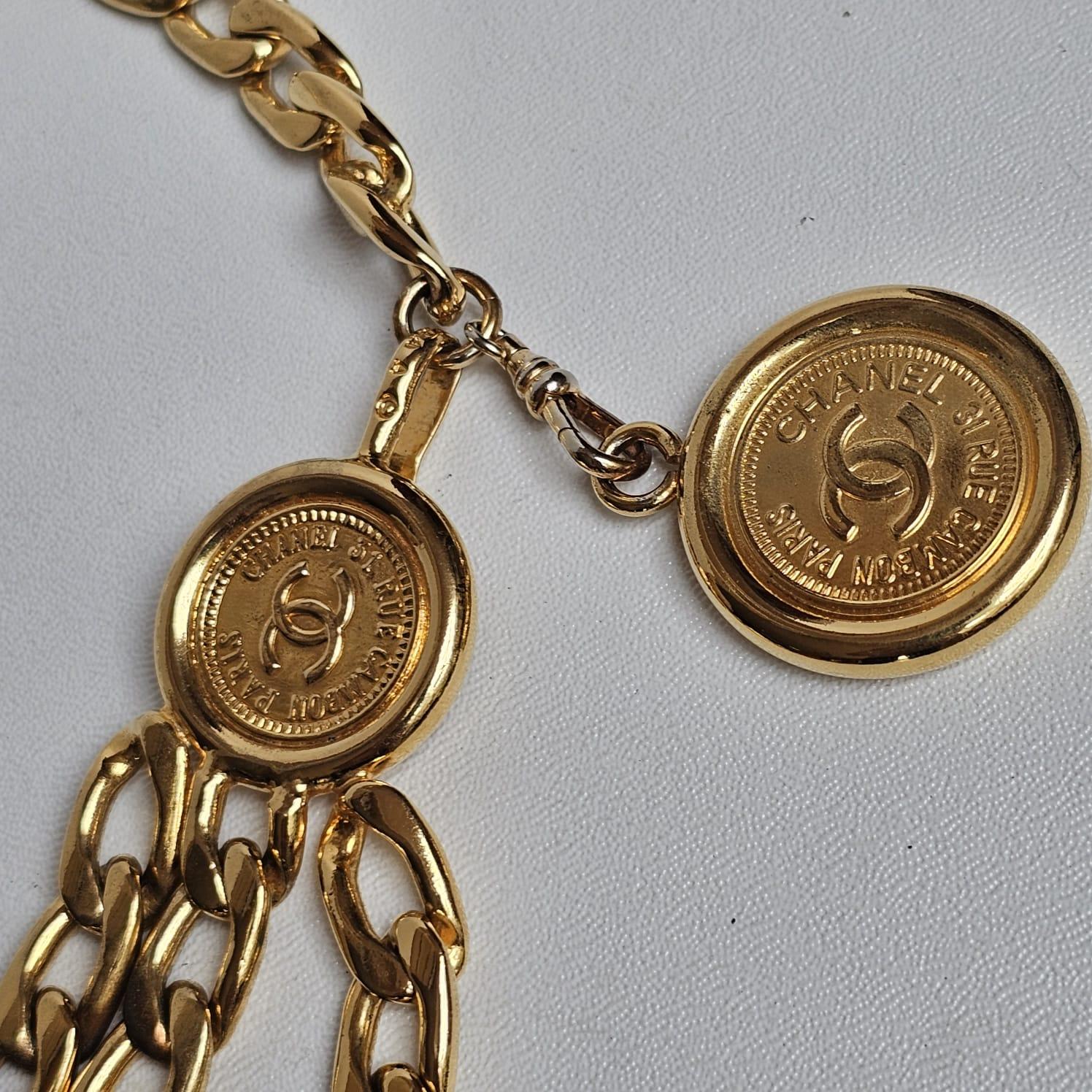 Rare Vintage Chanel Gold Layered Medallion Chain Belt 1