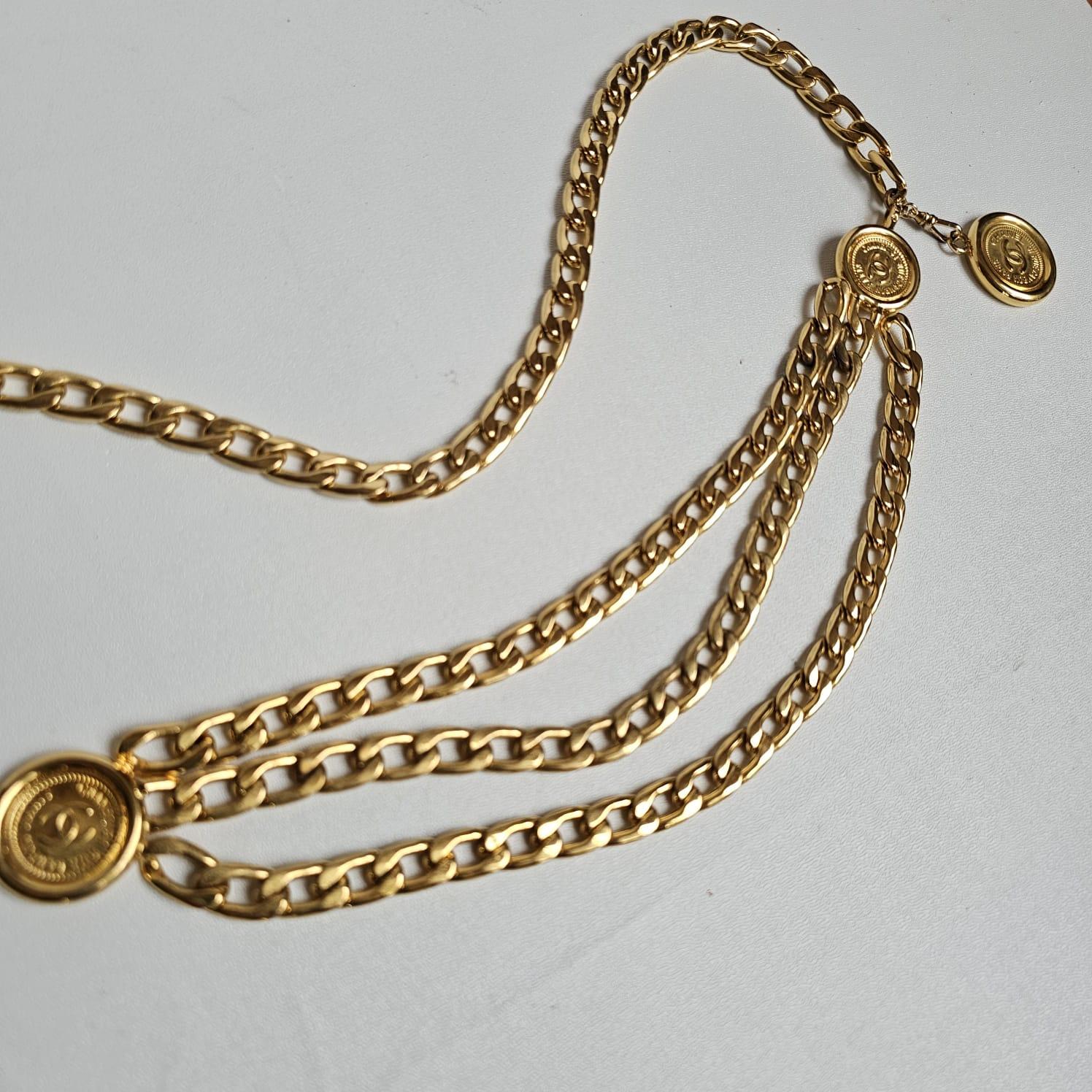 Rare Vintage Chanel Gold Layered Medallion Chain Belt 2