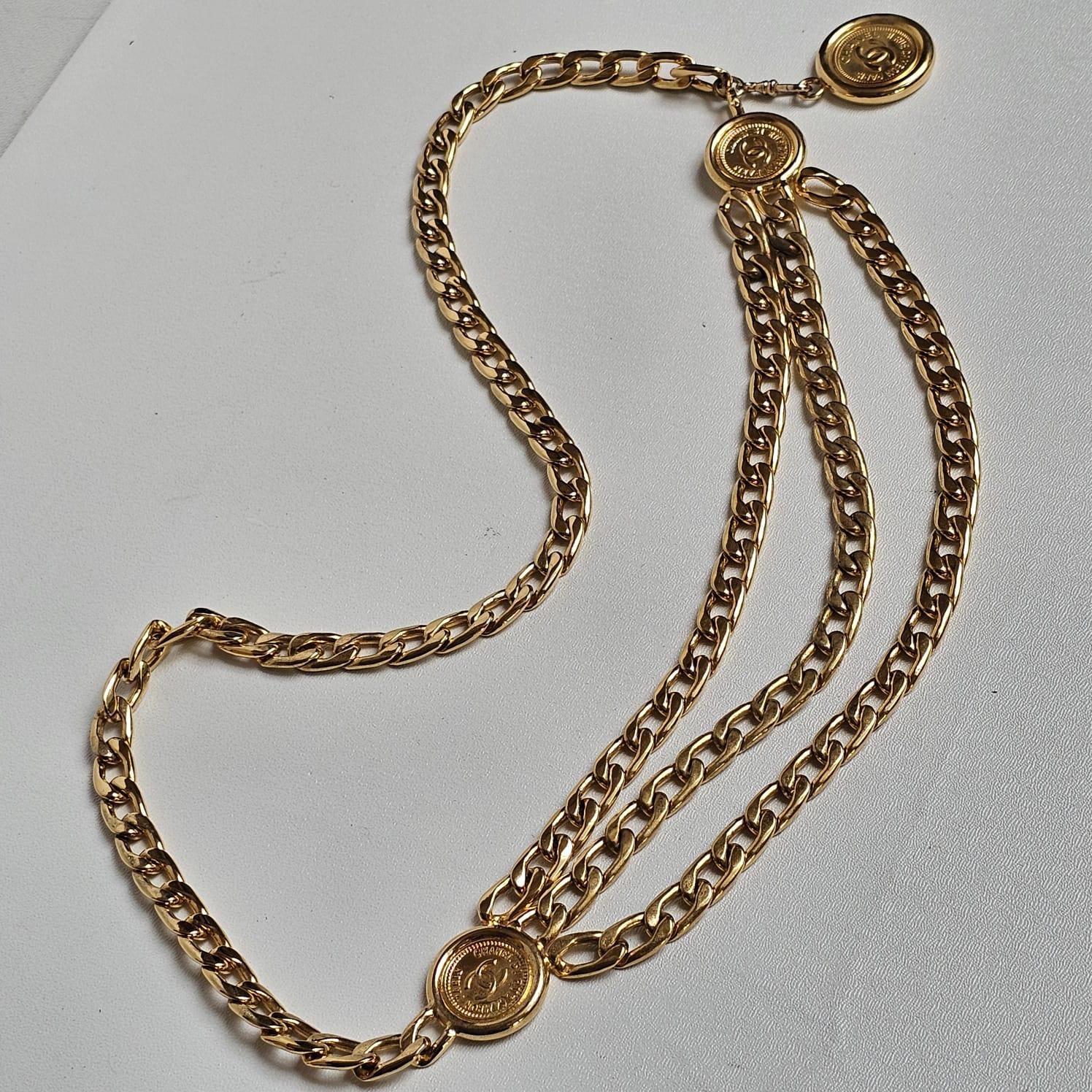 Rare Vintage Chanel Gold Layered Medallion Chain Belt 4