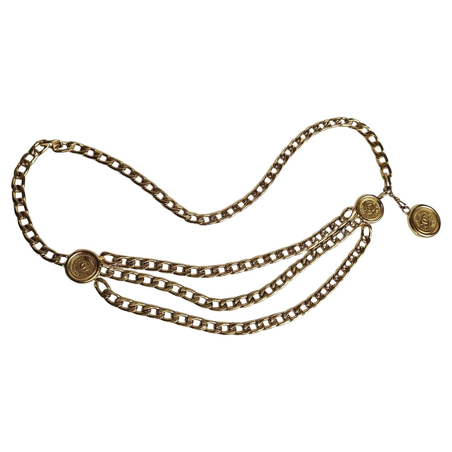 Rare Vintage Chanel Gold Layered Medallion Chain Belt