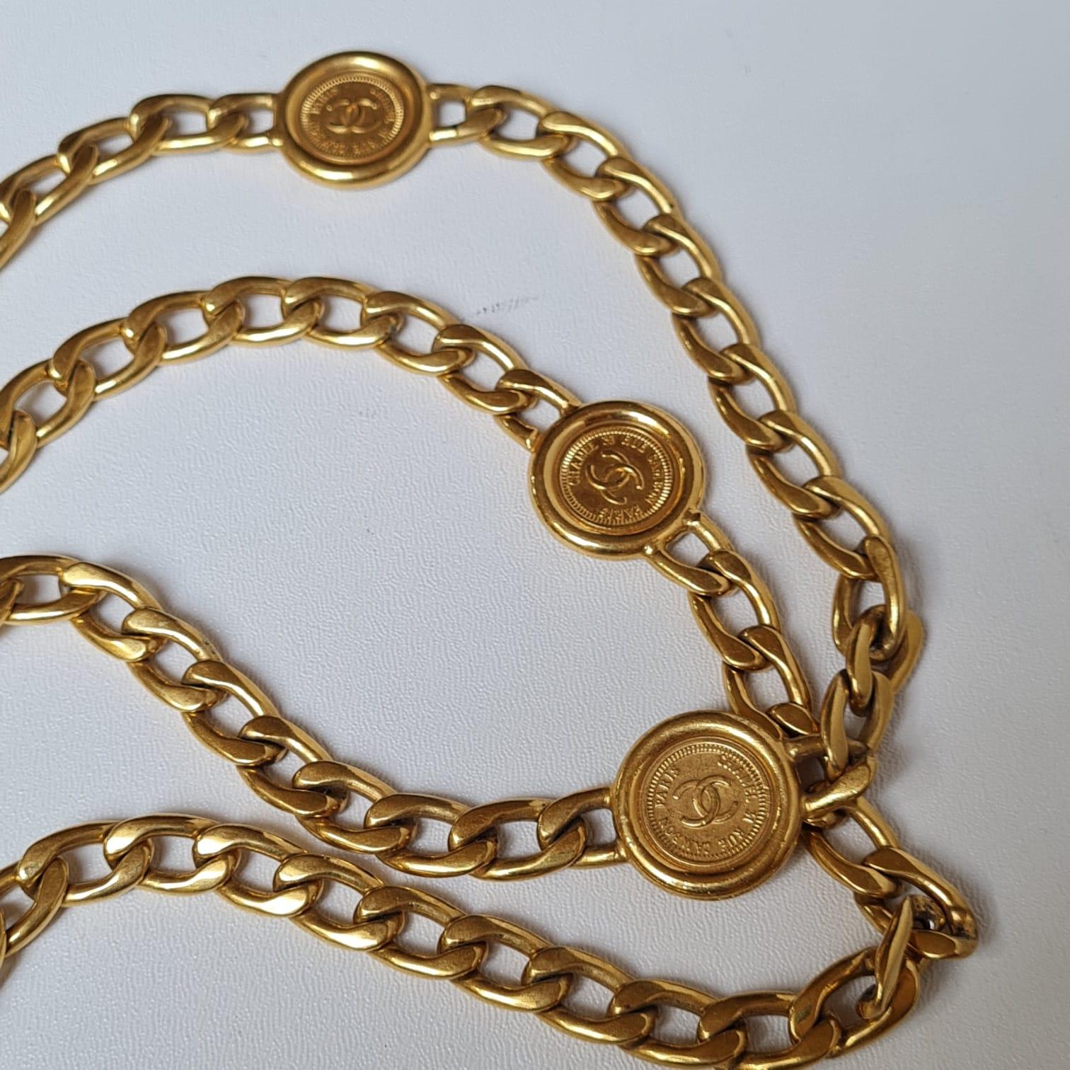 Rare Vintage Chanel Gold Medallion Coin Chain Waist Belt 1