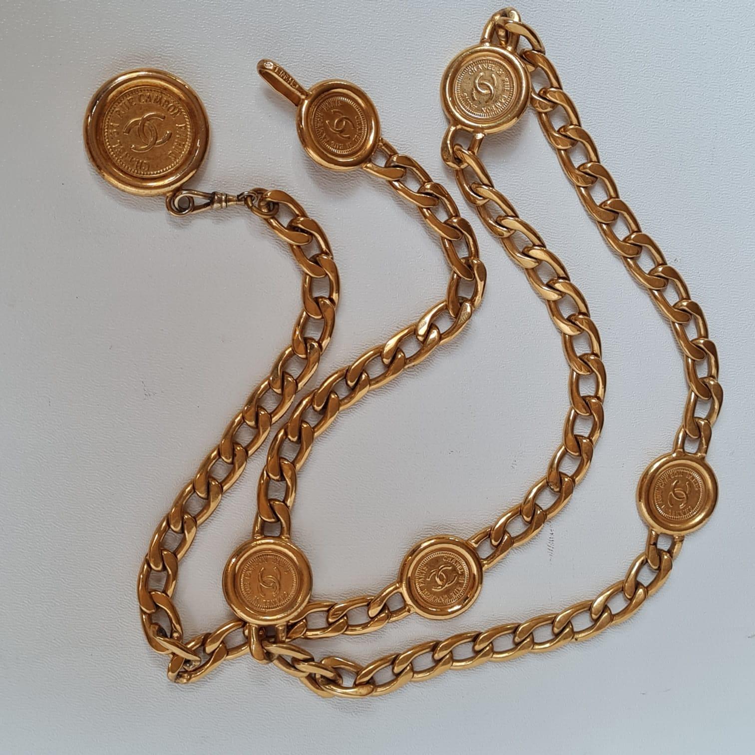 Rare Vintage Chanel Gold Medallion Coin Chain Waist Belt 2