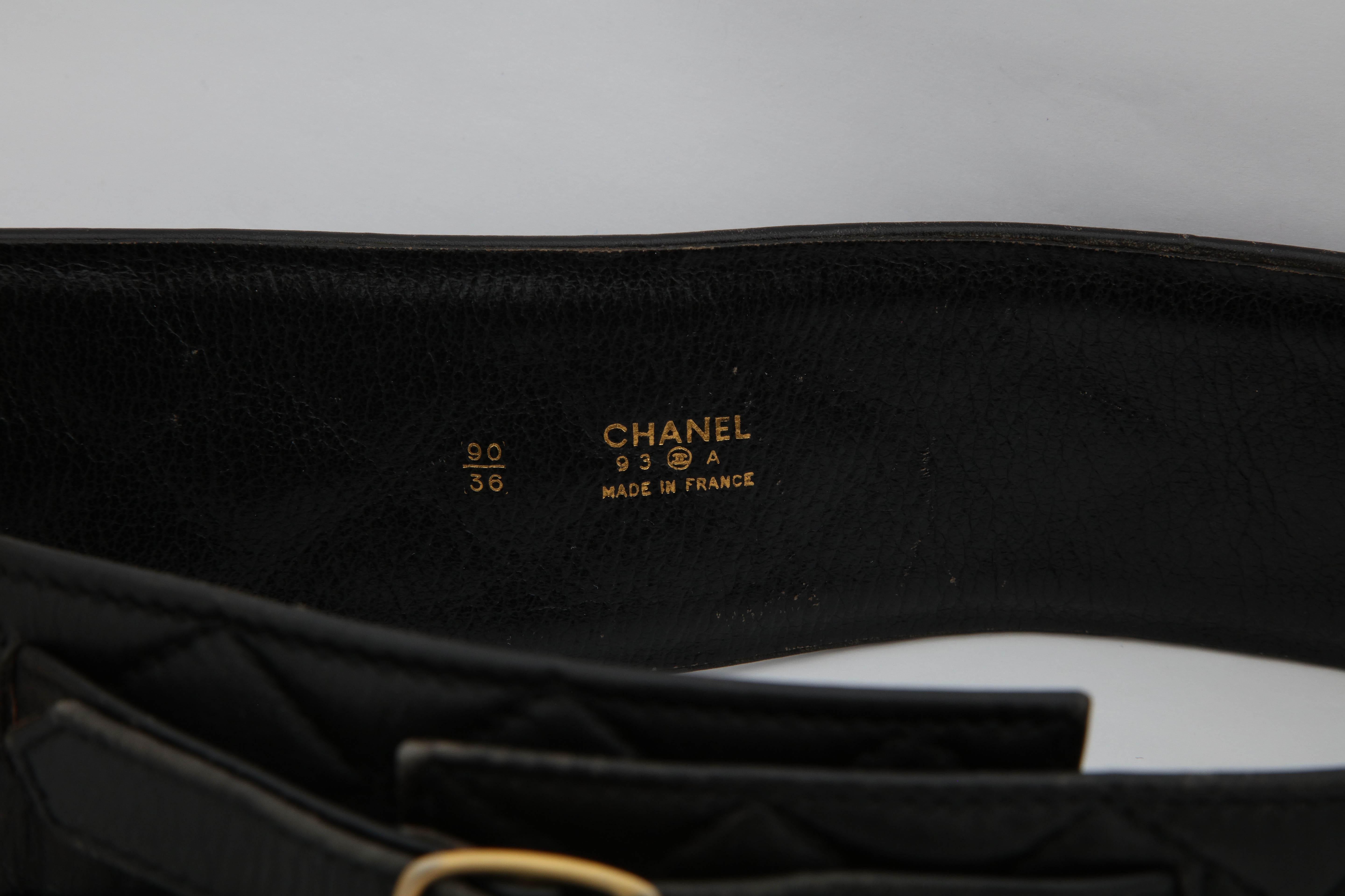 Black Rare Vintage Chanel Gun Motif Leather Belt