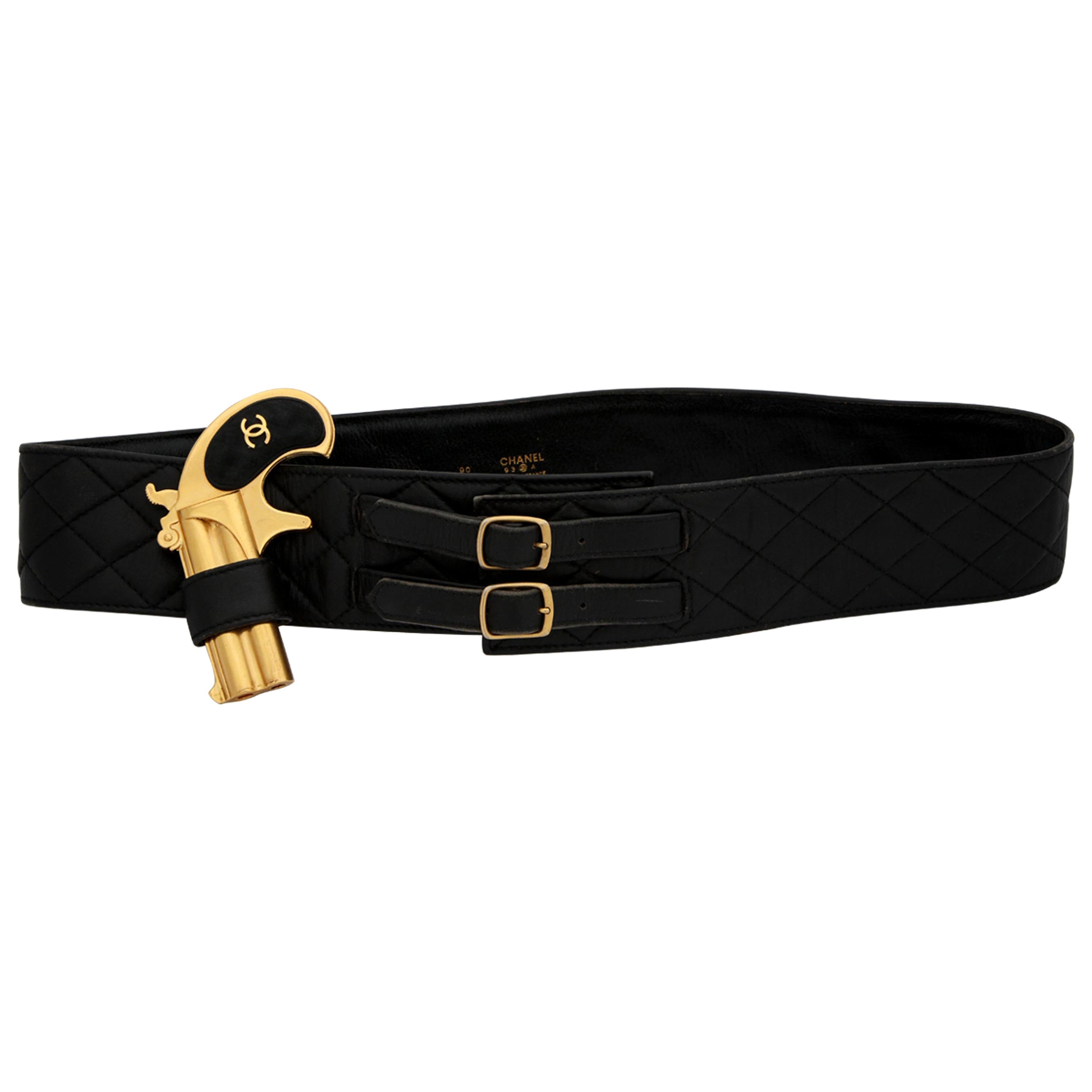 Rare Vintage Chanel Gun Motif Leather Belt For Sale