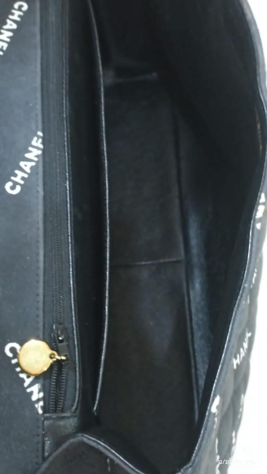 Rare Vintage Chanel Logo Printed Coated Canvas Maxi Flap Bag 11