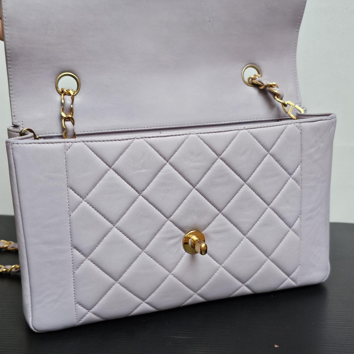 Rare Vintage Chanel Medium Lilac Lambskin Quilted Diana Flap Bag 6