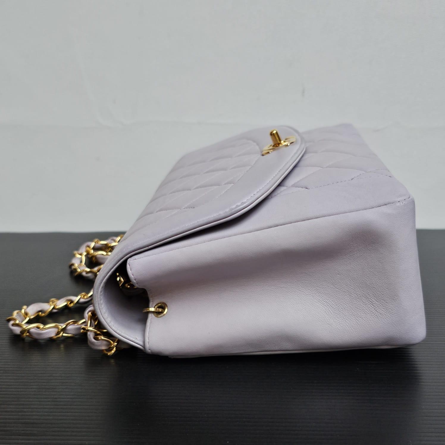 Rare Vintage Chanel Medium Lilac Lambskin Quilted Diana Flap Bag 12