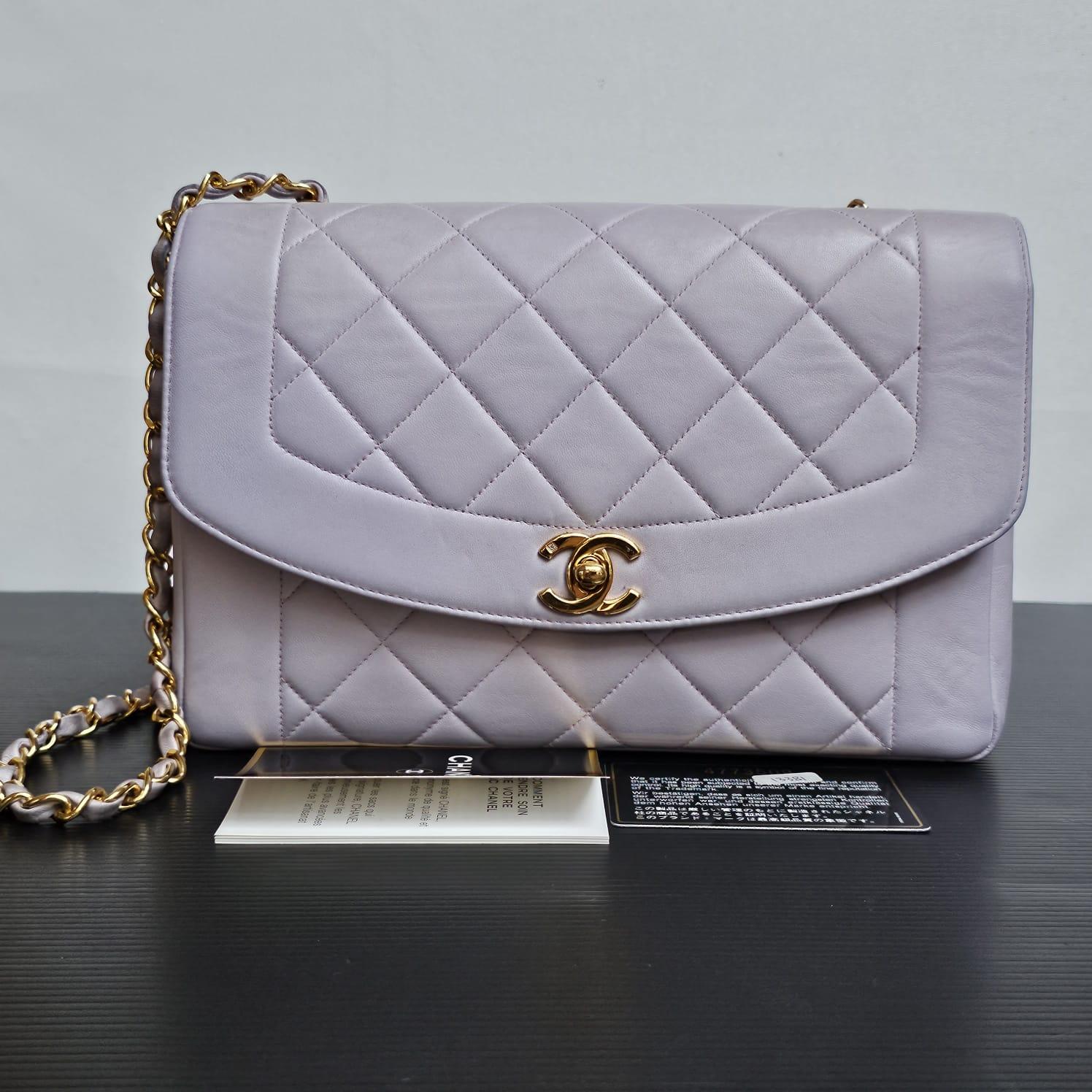 Rare Vintage Chanel Medium Lilac Lambskin Quilted Diana Flap Bag 2