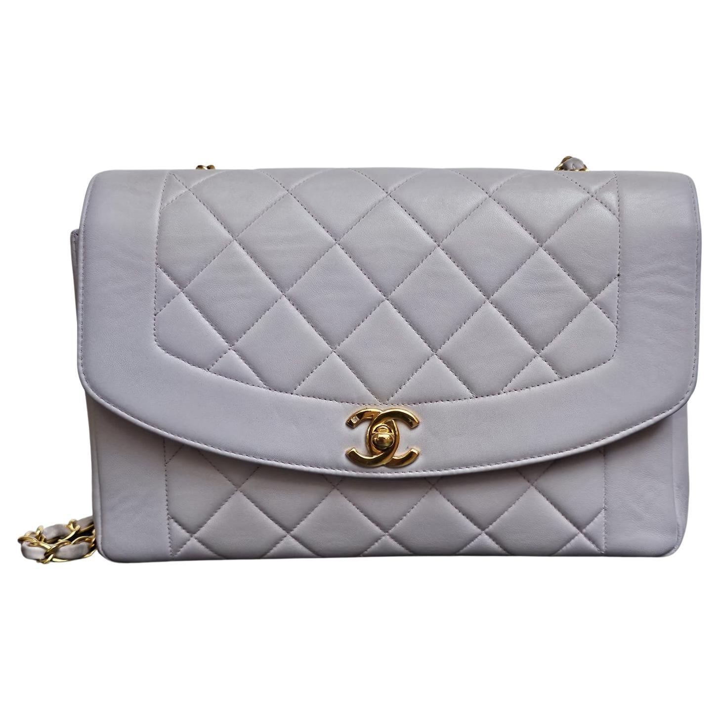 Rare Vintage Chanel Medium Lilac Lambskin Quilted Diana Flap Bag