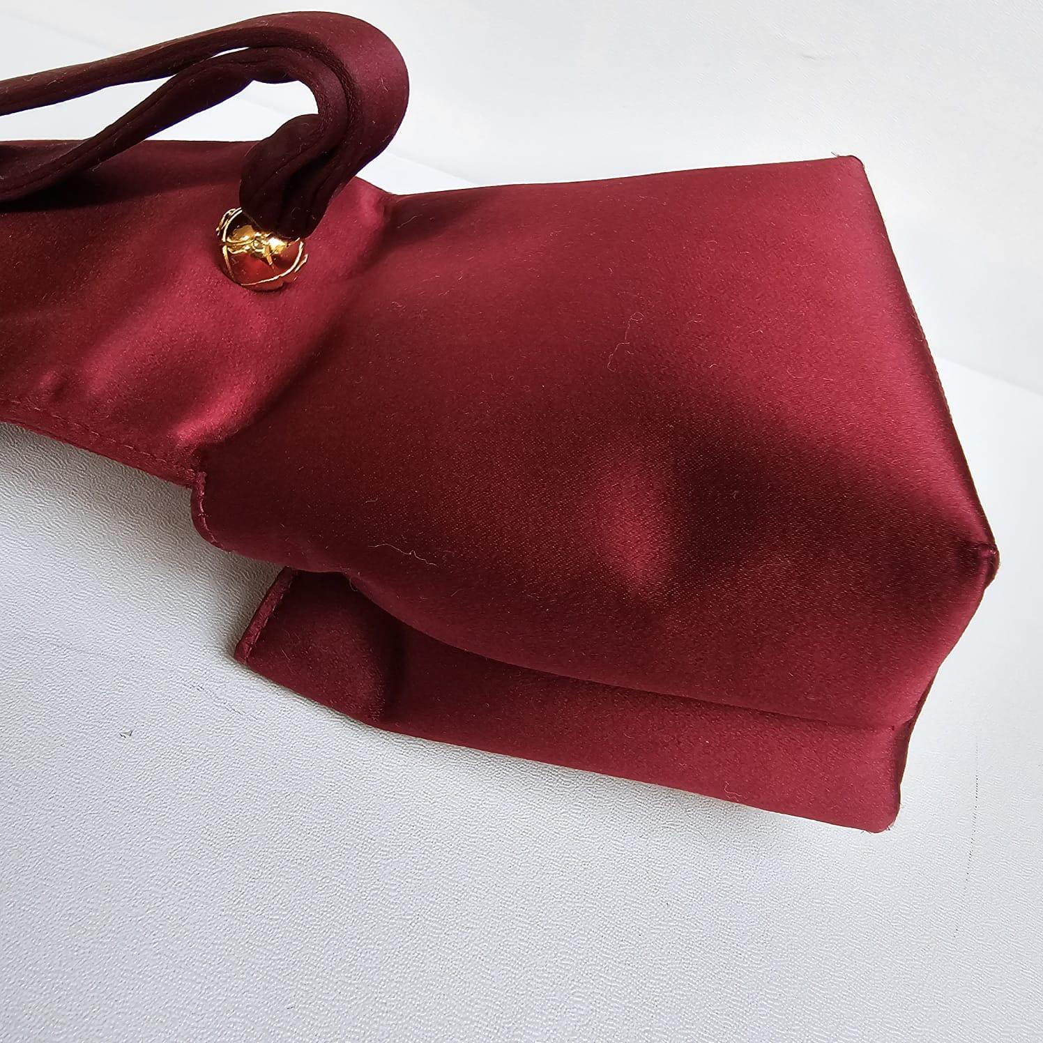 Rare Vintage Chanel Mini Maroon Silk Wriset Evening Bag For Sale 7