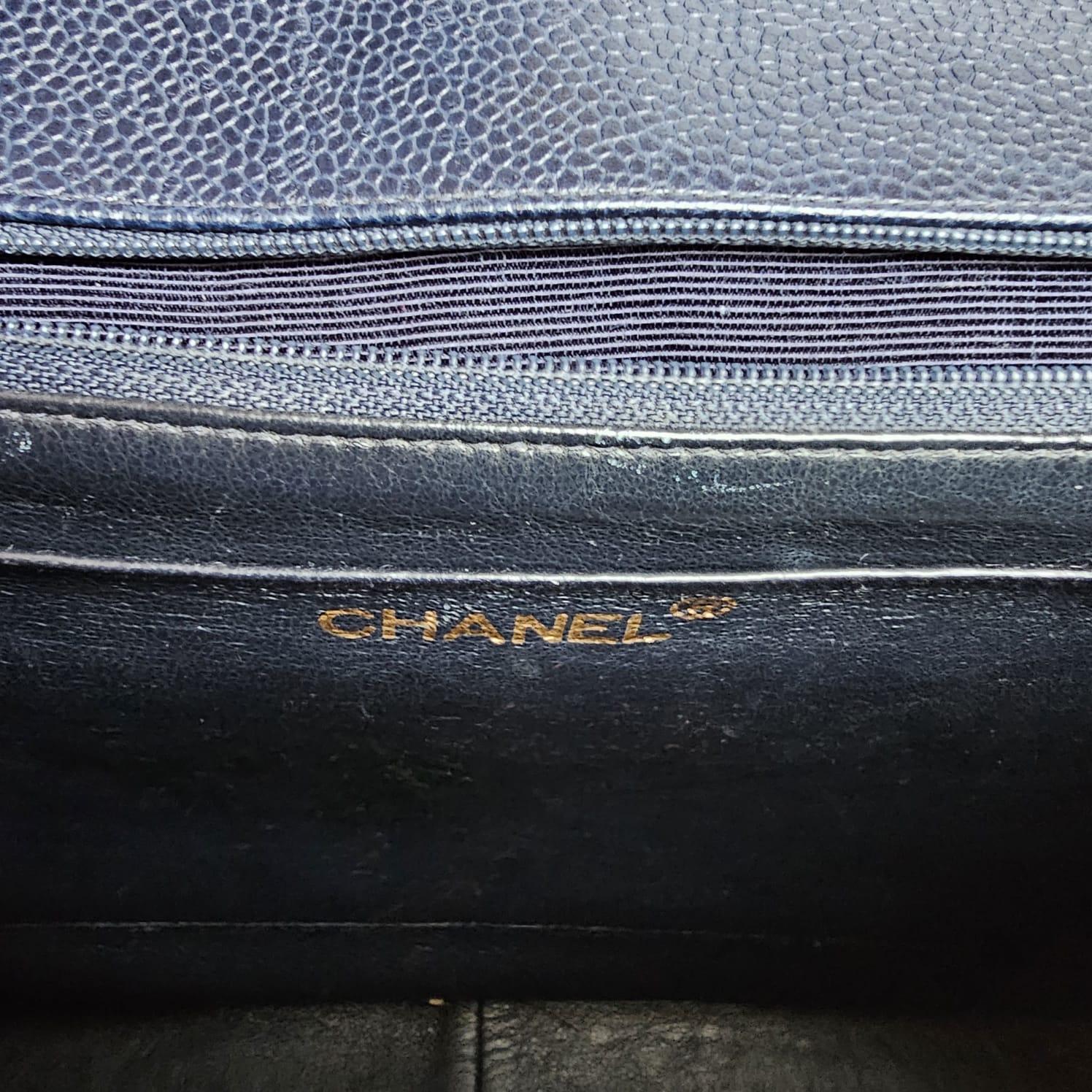 Rare Vintage Chanel Navy Caviar Chevron Quilted Jumbo Big CC Flap Bag 7