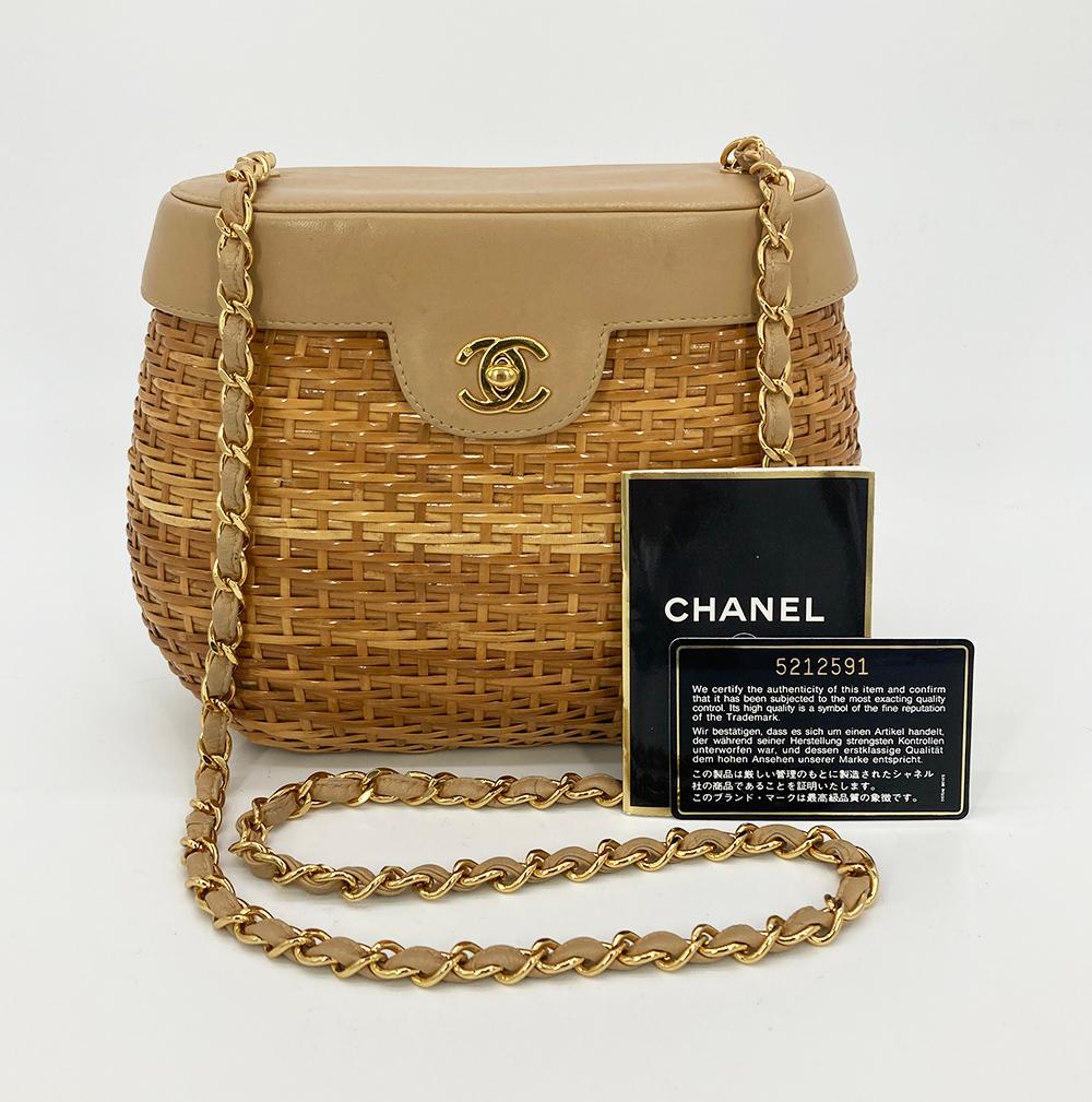 RARE VINTAGE Chanel Wicker Basket Bag For Sale 9