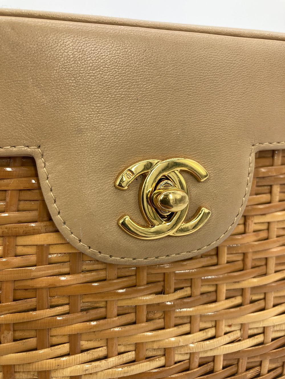 RARE VINTAGE Chanel Wicker Basket Bag For Sale 3