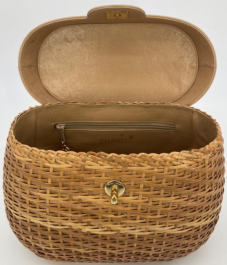 RARE VINTAGE Chanel Wicker Basket Bag For Sale at 1stDibs