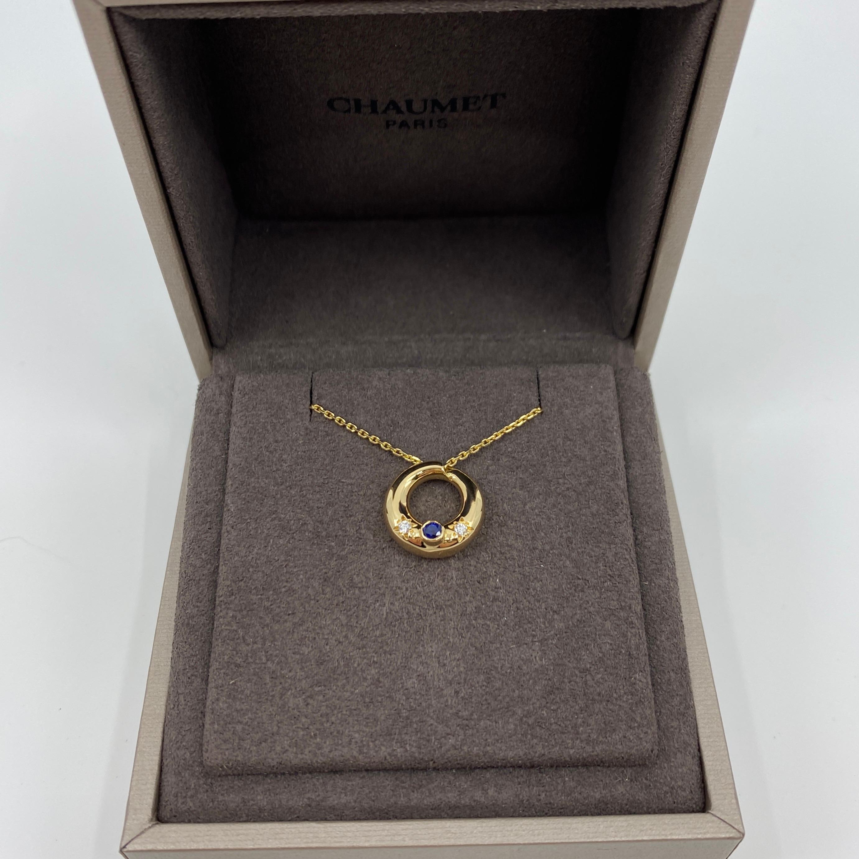 Rare Vintage Chaumet Anneau 18k Yellow Gold Sapphire & Diamond Pendant Necklace 5