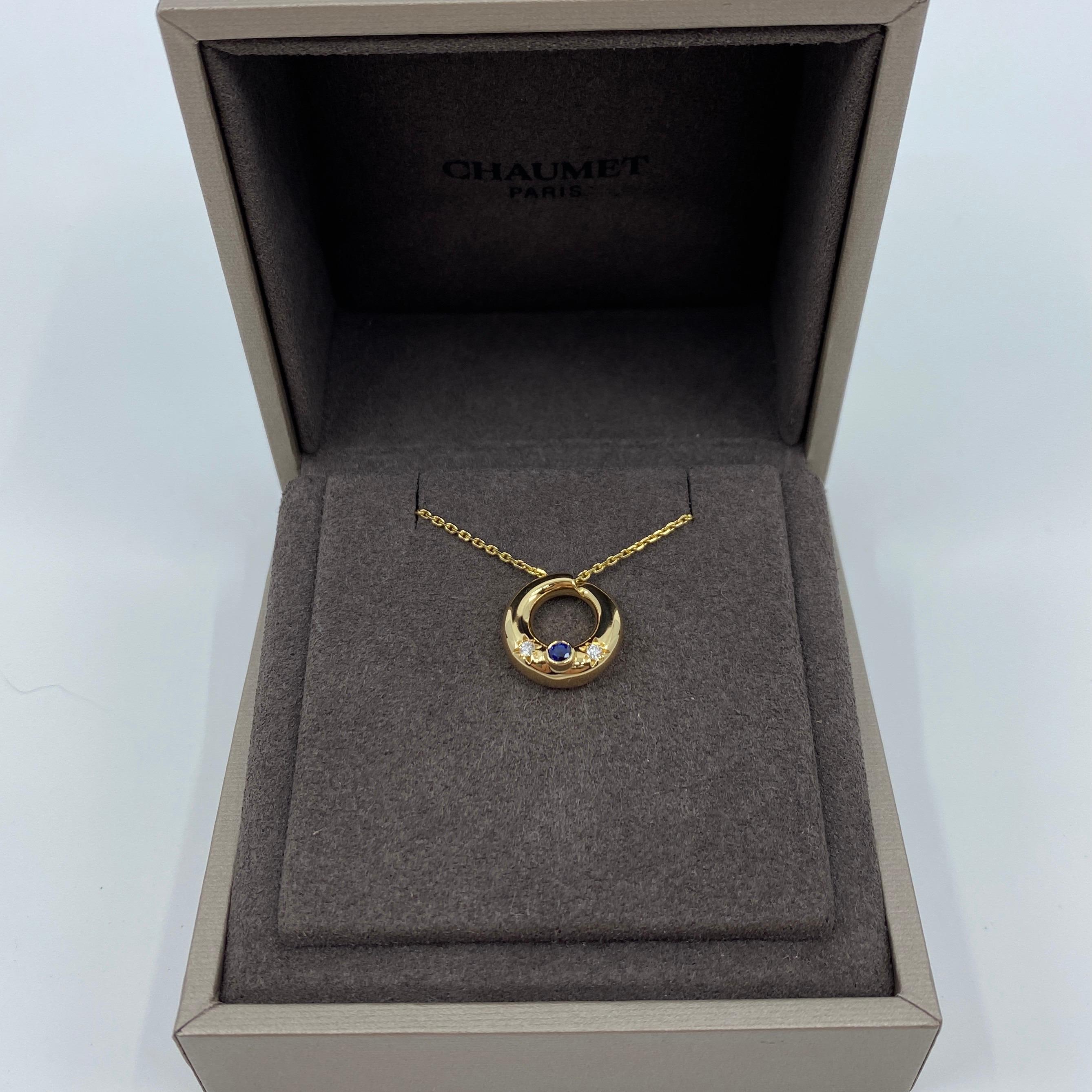 Rare Vintage Chaumet Anneau 18k Yellow Gold Sapphire & Diamond Pendant Necklace 6