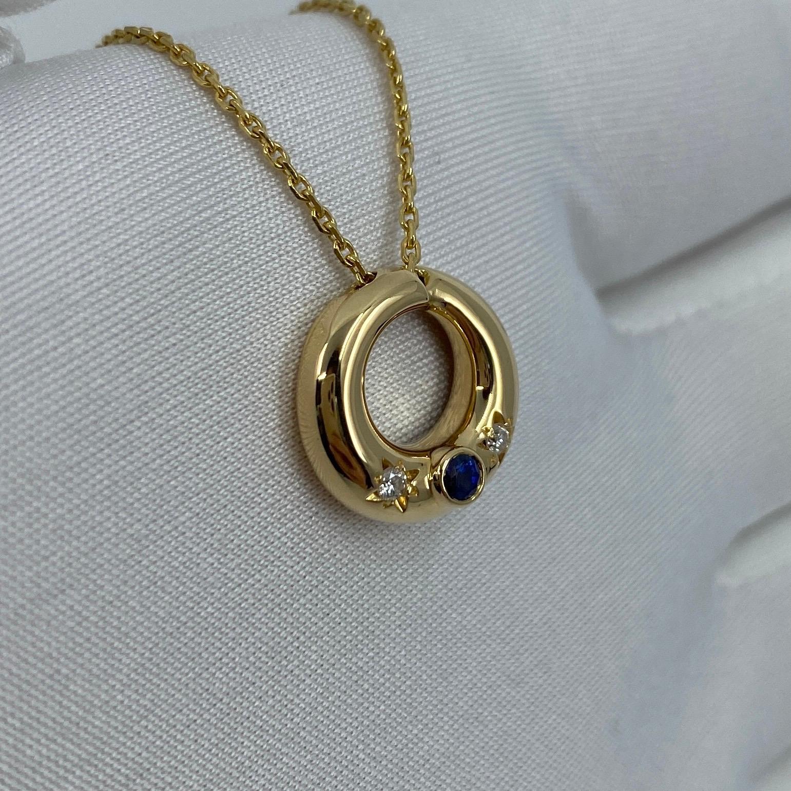 Rare Vintage Chaumet Anneau 18k Yellow Gold Sapphire & Diamond Pendant Necklace 9