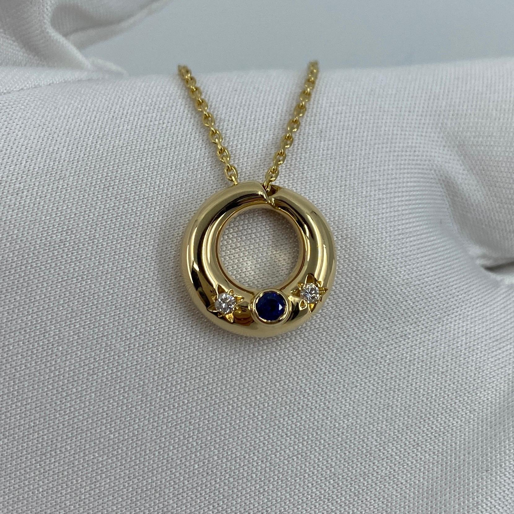 Round Cut Rare Vintage Chaumet Anneau 18k Yellow Gold Sapphire & Diamond Pendant Necklace