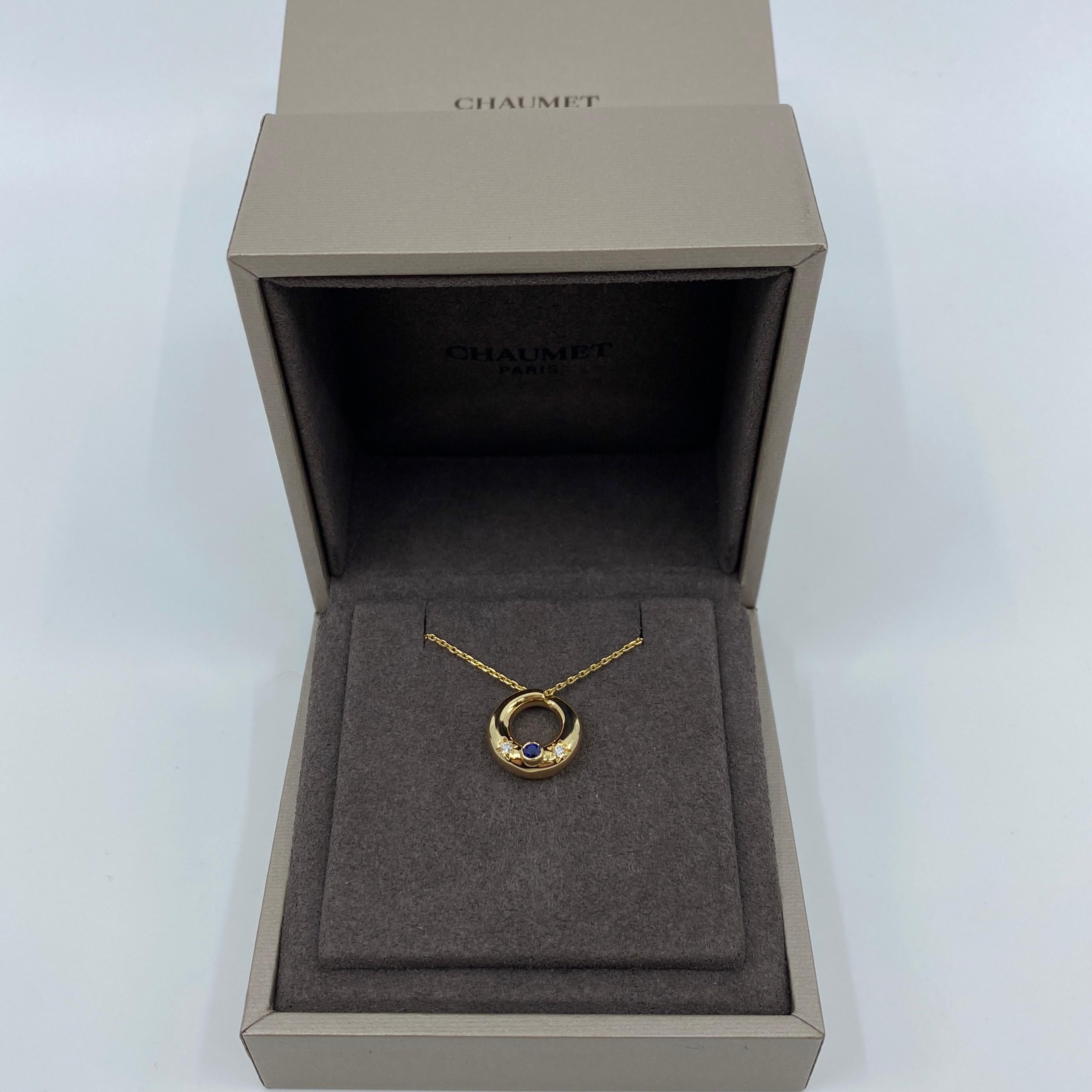 Women's or Men's Rare Vintage Chaumet Anneau 18k Yellow Gold Sapphire & Diamond Pendant Necklace