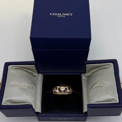 Rare Vintage Chaumet Fancy Cut Amethyst & Diamond 18k Yellow Gold Dome Band Ring