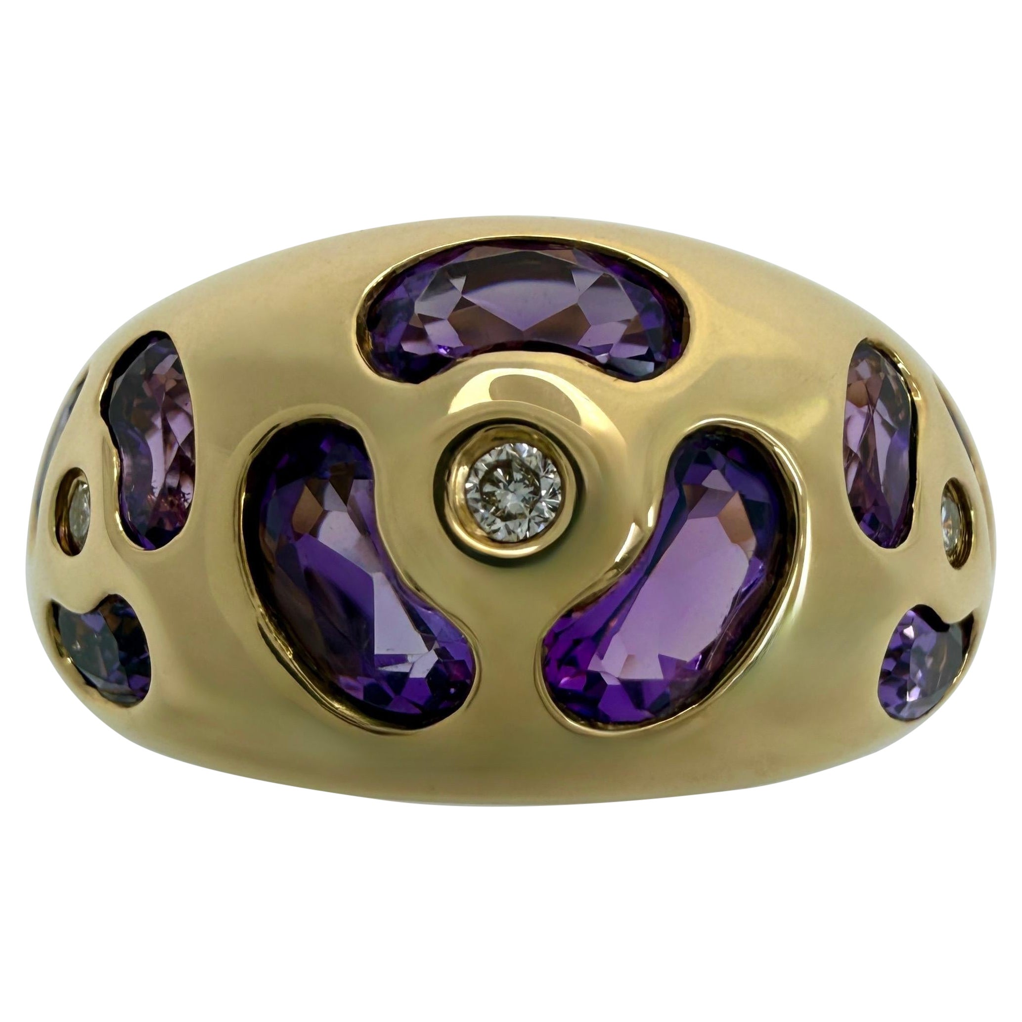 Rare Vintage Chaumet Fancy Cut Amethyst & Diamond 18k Yellow Gold Dome Band Ring For Sale